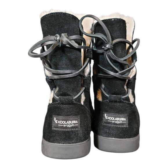 UGG Koolaburra Shazi Short Women's Winter Boots Black Faux Fur Suede Zip Lace - Picture 3 of 10